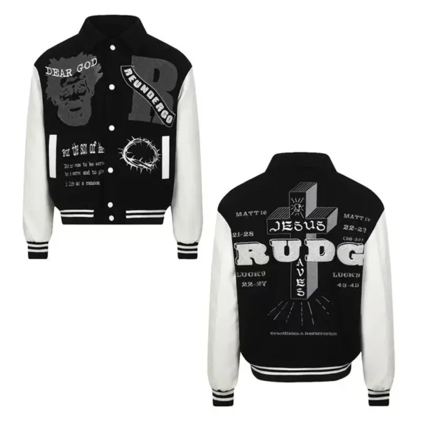 Mens Jacket Baseball Campus Style Retro Embroidery Jacket Graphic Cross Personality Print Button Coat Streetwear Fashion Jacket - Image 2