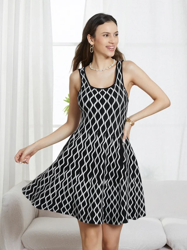 Women s Casual Sleeveless Mini Dress with U Neckline and Fun Pattern Print Perfect for Summer Parties and Events Featuring