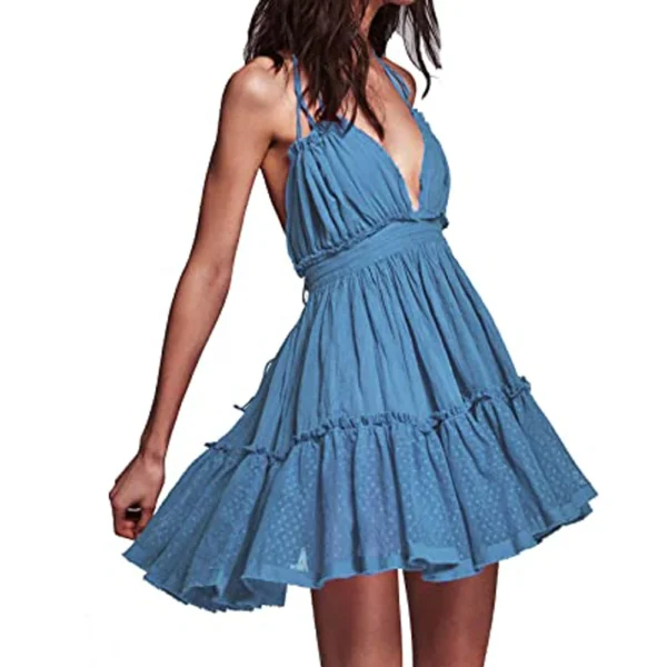 Summer Halter Boho Dress 2025 VERGOODR Women Lace Up Backless Beach Sundress Sexy Ball Gown Hippie Bohemian Tube Dresses Robe - Image 4