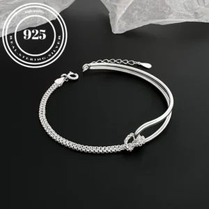 S925 Sterling Silver Geometric Arc Line Twist Design Bracelet Splicing Double Knot Bracelet Hand Jewelry