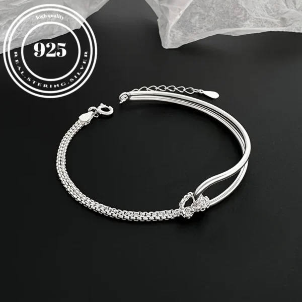 S925 Sterling Silver Geometric Arc Line Twist Design Bracelet Splicing Double Knot Bracelet Hand Jewelry