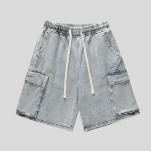 Ultra Thin Baggy Jeans Summer Men's Loose Casual Functional Cargo Denim Shorts High Street Vintage Leisure Simple Denim Pants