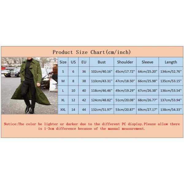 Fashion Streetwear Men's Overcoat Solid Color Casual Long Trench Coat British Lapel Double Breasted Windbreaker Spring Autumn - Image 3