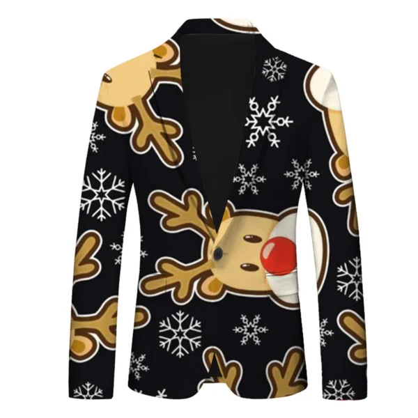 Men's Christmas Snowflake Elk Print Blazer Jackets With Pocket Elegance Slim One Button Laple Suit Coat Plus Size Party Outwears - Image 4
