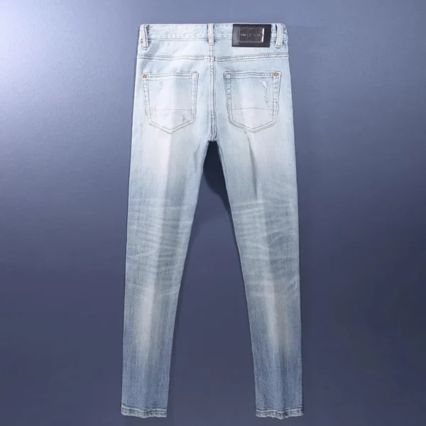 Street Fashion Men Jeans High Quality Retro Light Blue Stretch Slim Fit Ripped Jeans Men Patched Designer Vintage Denim Pants - Image 3