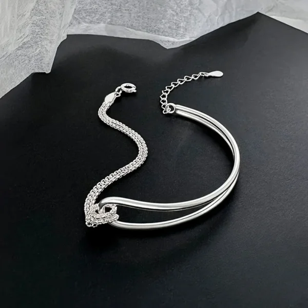 S925 Sterling Silver Geometric Arc Line Twist Design Bracelet Splicing Double Knot Bracelet Hand Jewelry - Image 5