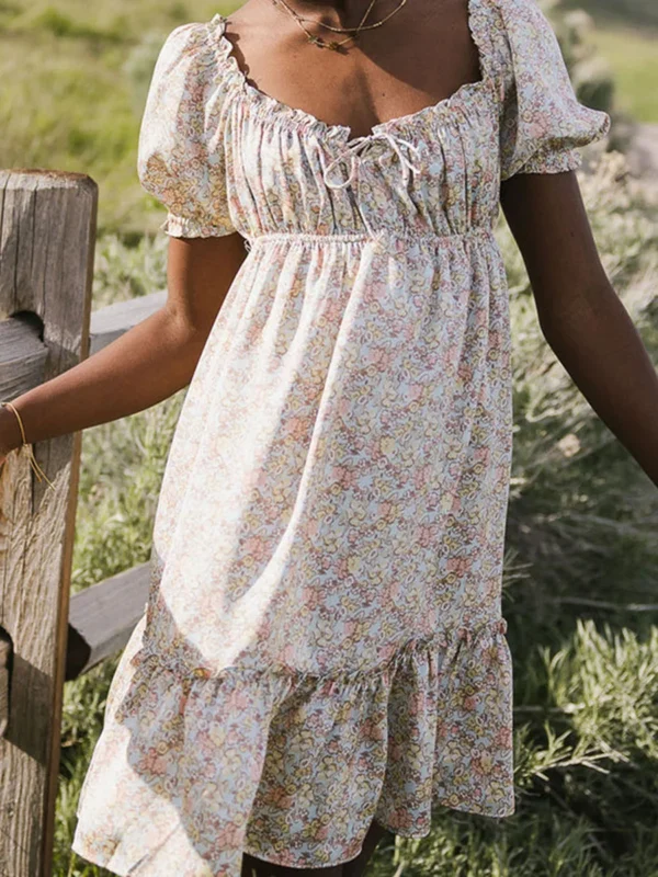 Women s Summer Sleeveless Mini Dress with V-Neckline and Floral Print A-Line Silhouette for a Sweet and Flirty Look