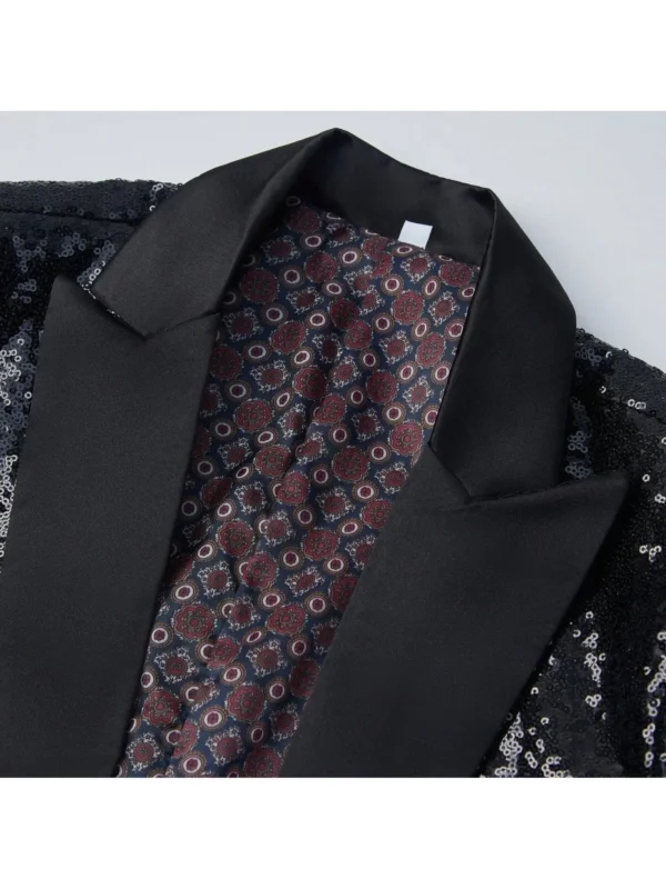 Men Sequin Shiny Prom Suit Jacket One Button and Blazers Tuxedo for Wedding Banquet - Image 4