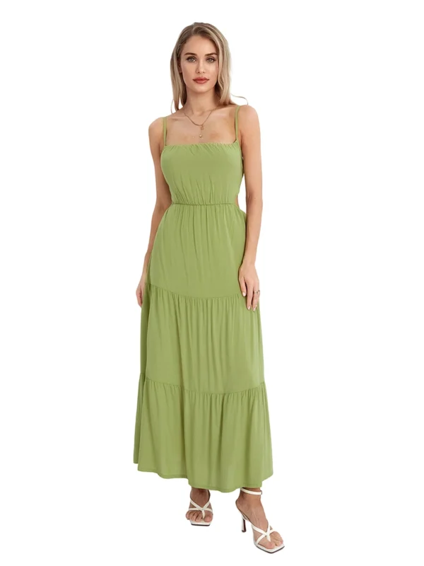 Elegant Sleeveless Maxi Dress with V-Neckline and Ruched Waist Detail for Women s Summer Fashion - Image 3