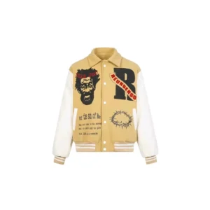 Mens Jacket Baseball Campus Style Retro Embroidery Jacket Graphic Cross Personality Print Button Coat Streetwear Fashion Jacket