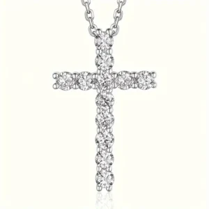 1pc S925 silver with moissanite cross necklace for men and women, daily wear Gemstone Jewelry Gift for Mom
