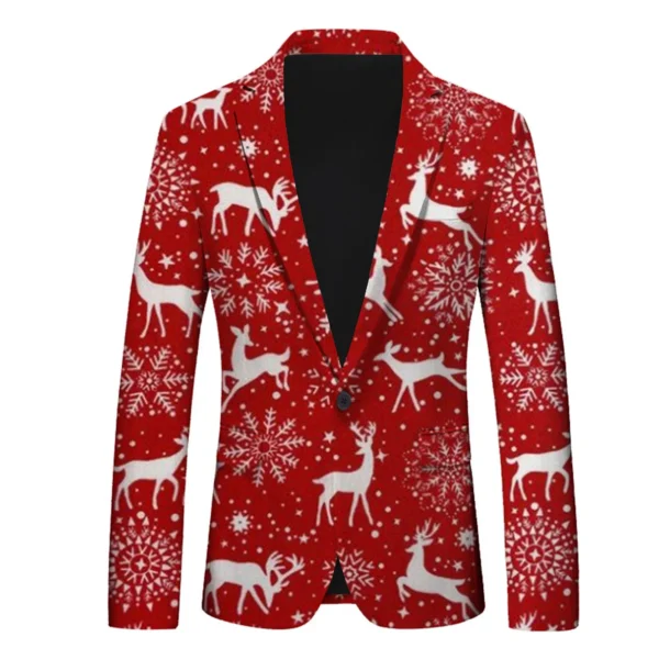 Men's Christmas Snowflake Elk Print Blazer Jackets With Pocket Elegance Slim One Button Laple Suit Coat Plus Size Party Outwears - Image 5