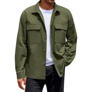 Men's Single-breasted jacket Casual Sports Long Sleeve lapel Coat Top Spring Autumn Fashion outer wear Classic fit work jacket