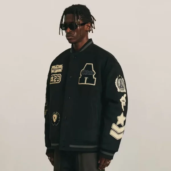 Men's baseball uniform Y2K retro heavy hip-hop embroidery jacket autumn and winter V-neck loose fashion couple casual jacket - Image 2