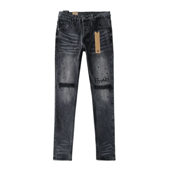 KSUBI Cross Jeans 2025 NEW High Street Paint Hole Trend Low Rise Skinny Denim Pants Pleated Ripped Letter Jeans - Image 4