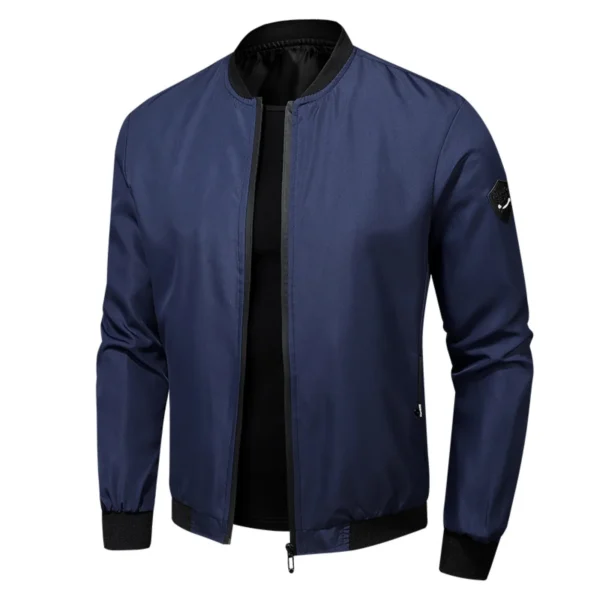 Men's Thin Stand Collar Bomber Jacket Solid Color Loose Casual Outwears Spring Fall Long Sleeve Outdoor Sports Windbreaker Coat - Image 3