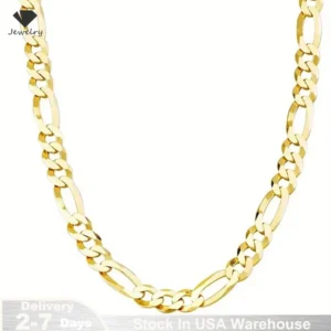 925 Sterling Silver Classic Figaro Chain Link Necklace for Men 14K Gold Plated 5mm Wide Cuban Curb Link Chain Jewlelry Gift USA