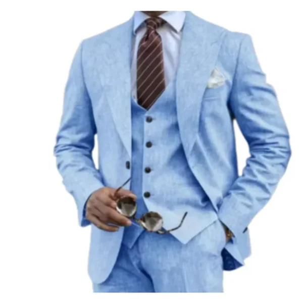 Elegant Man Suit Tailored 3-piece Suit Linen Suit High-quality Wedding Art One Breasted Gun Lapels Suit for Men Summer Beach - Image 3