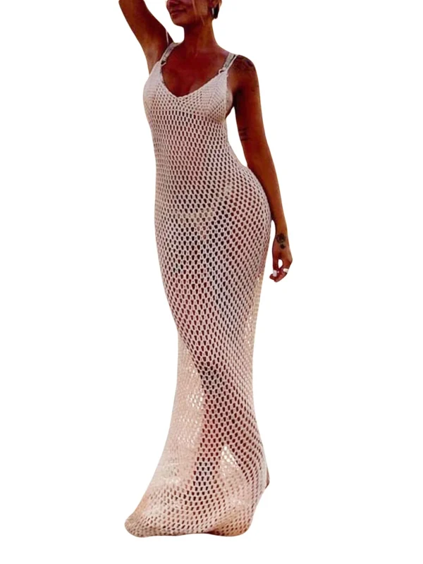 Women Knitted Beach Cover Ups Crochet Cutout Backless Dress for Bikini Swimsuit Bathing Suit Summer Clothes - Image 4