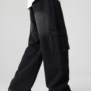 Men s Elastic Waist Loose Fit Casual Jeans with Pockets - Stylish Streetwear Trousers for a Cool Look