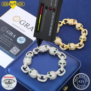 New Iced Out Moissanite Skull Bracelet For Men 925 Sterling Silver Cuban Link Chain Prong Setting Necklace Hip Hop Jewelry Gifts