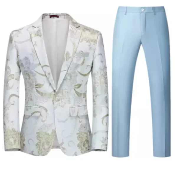 Embroidered fabric men's jacket with trousers, slim-fit men's suit set, wedding party dress coat and trousers set - Image 6