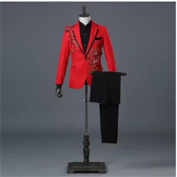 COLDKER Elegant Appliqued Mens Suits Slim Fit 2 Piece Formal Tuxedo Suits Blazer Pants with Bow Tie for Wedding Prom - Image 4