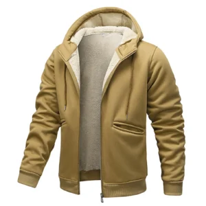 Lamb Fleece Men's Hoodies With Thickened Fleece Winter, Hooded Sportswear, Casual Cardigan Top, And Warm outdoor Jacket Coat