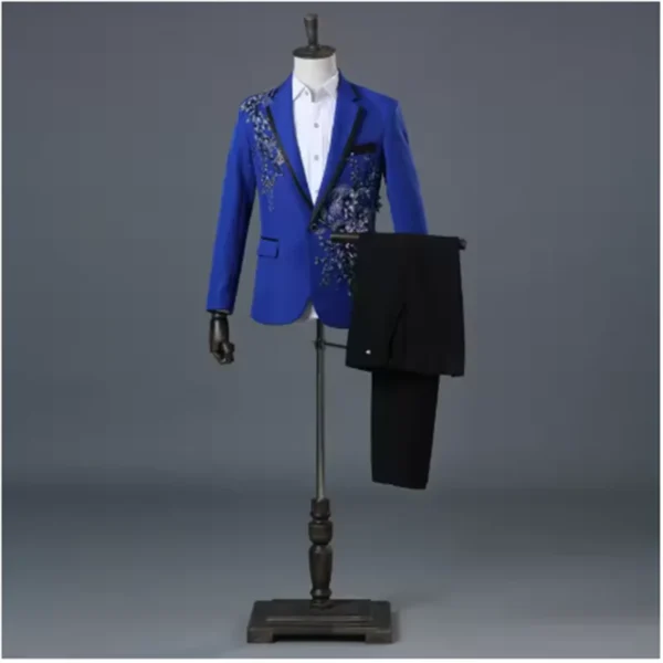 COLDKER Elegant Appliqued Mens Suits Slim Fit 2 Piece Formal Tuxedo Suits Blazer Pants with Bow Tie for Wedding Prom - Image 3