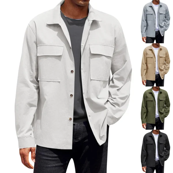 Men's Single-breasted jacket Casual Sports Long Sleeve lapel Coat Top Spring Autumn Fashion outer wear Classic fit work jacket - Image 5