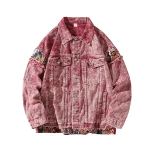 Men Denim Jacket Cowboy Retro Cotton Denim Coat Spring Loose Fit Jeans Jacket Outerwear Y2k Vintage Ripped Painted Denim Jacket