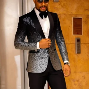 Men Sequin Shiny Prom Suit Jacket One Button and Blazers Tuxedo for Wedding Banquet