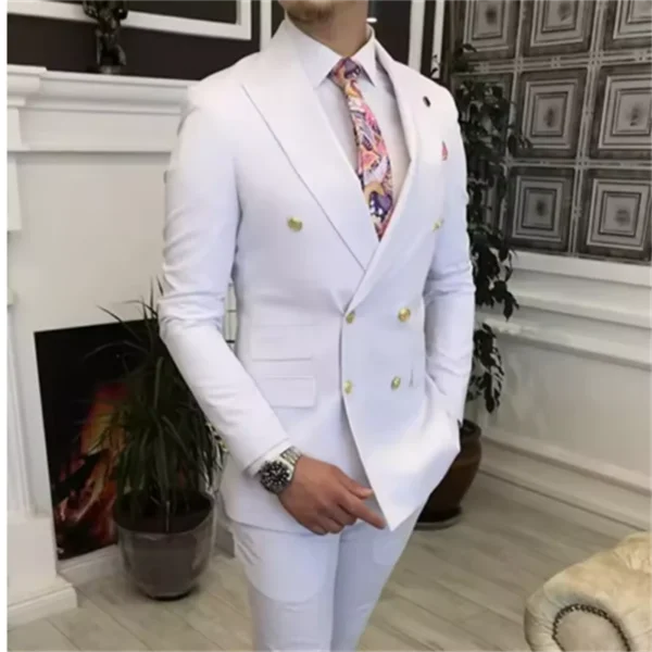 Double Breasted Men Suits with Peaked Lapel Slim Fit 2 Piece Groomsmen Wedding Tuxedo Male Fashion Prom Costume Jacket Pants Set - Image 2