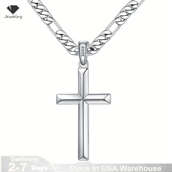 S925 Sterling Silver Cross Pendant Necklace for Men Women Minimalist Durable Cuban Crucifix Chain Necklace Jewelry Ships from US