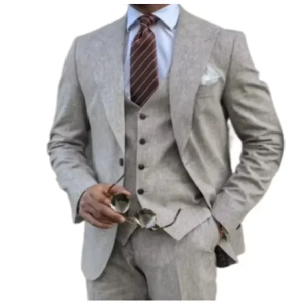 Elegant Man Suit Tailored 3-piece Suit Linen Suit High-quality Wedding Art One Breasted Gun Lapels Suit for Men Summer Beach - Image 4