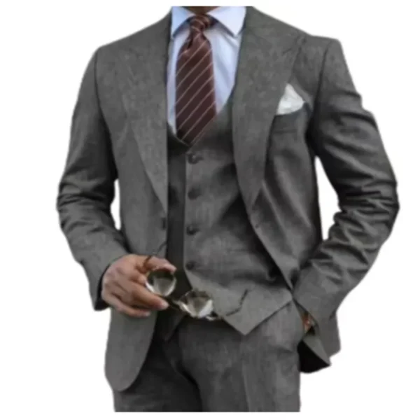 Elegant Man Suit Tailored 3-piece Suit Linen Suit High-quality Wedding Art One Breasted Gun Lapels Suit for Men Summer Beach - Image 5