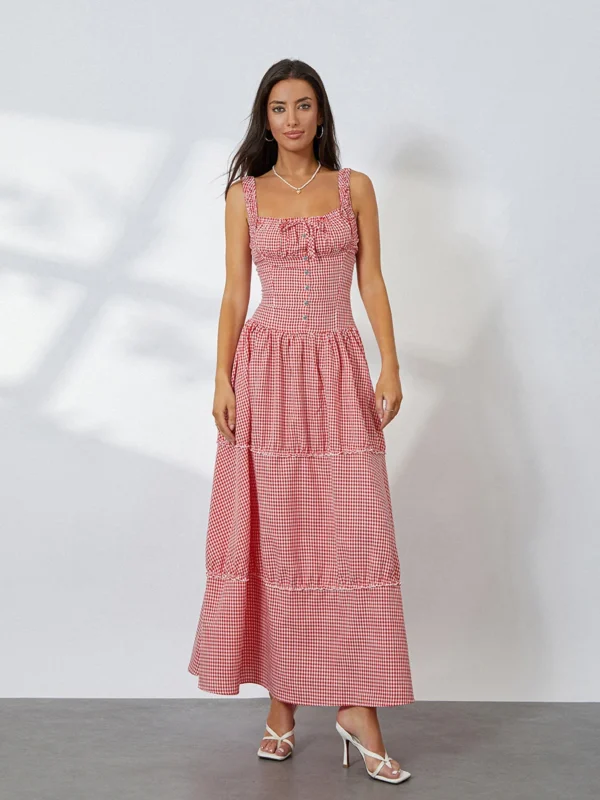 Women Summer Sleeveless Dress Casual Plaid Print Ruffle Party Dress for Cocktail Beach Club Streetwear - Image 4