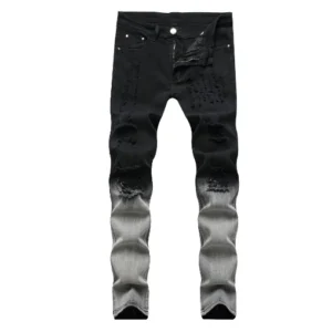 Men's Summer Thin Baggy Jeans White Black Stretch Ripped Jeans Men Straight-Leg Denim Trousers Y2k Versatile Youthful Streetwear