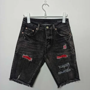 New 2025 Purples Jeans Shorts Men Trendy Elastic Edged Middle Pants Irregular light Washed Denim brands pants