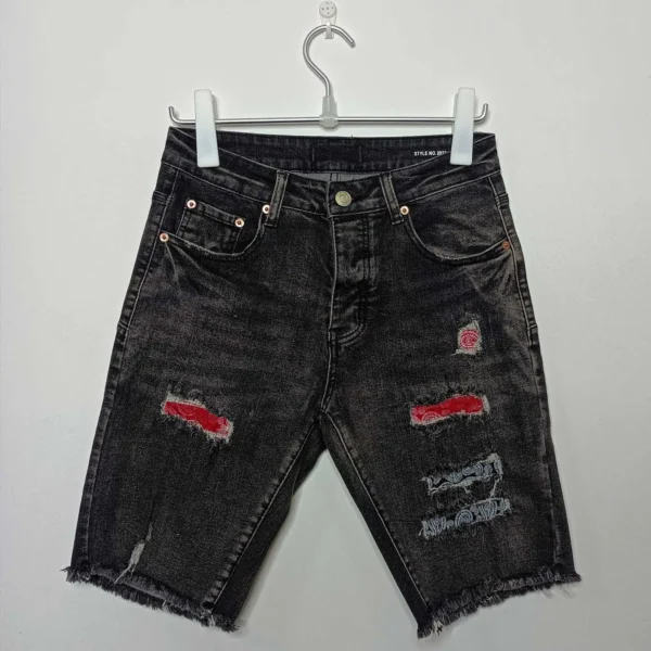New 2025 Purples Jeans Shorts Men Trendy Elastic Edged Middle Pants Irregular light Washed Denim brands pants