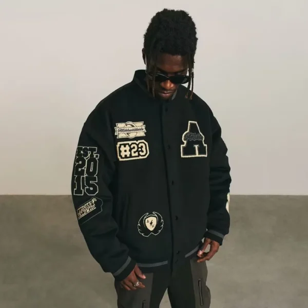 Men's baseball uniform Y2K retro heavy hip-hop embroidery jacket autumn and winter V-neck loose fashion couple casual jacket - Image 3