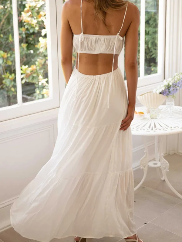 Elegant Sleeveless Maxi Dress with V-Neckline and Ruched Waist Detail for Women s Summer Fashion - Image 4