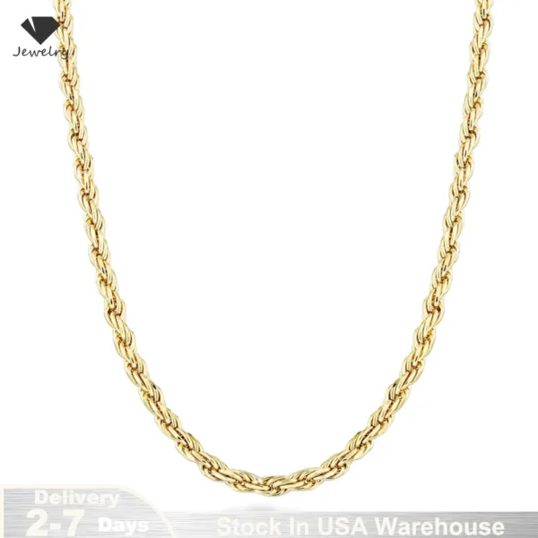 18K Gold plated 2.8MM Twisted Rope Twist Electroplating Necklace for Men Women 925 Sterling Silver Wedding original Jewelry Gift