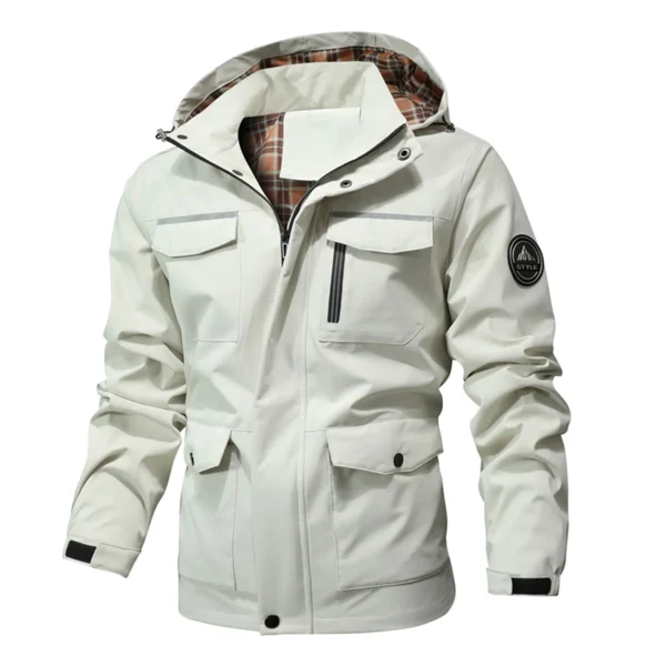 Plus Size Men's Windproof Hooded Jackets Black Long Sleeve Zipper Outwears Coats Multi-Pockets Outdoor Hiking Mountain Clothing - Image 4