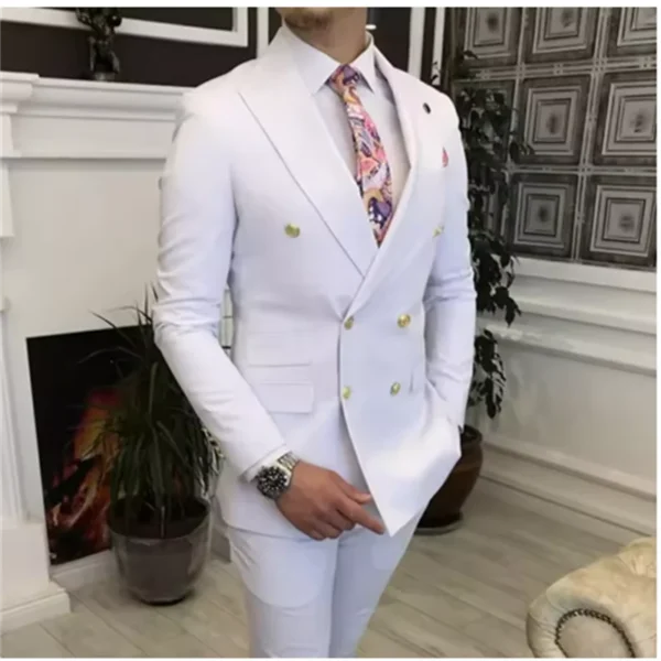 Double Breasted Men Suits with Peaked Lapel Slim Fit 2 Piece Groomsmen Wedding Tuxedo Male Fashion Prom Costume Jacket Pants Set - Image 6