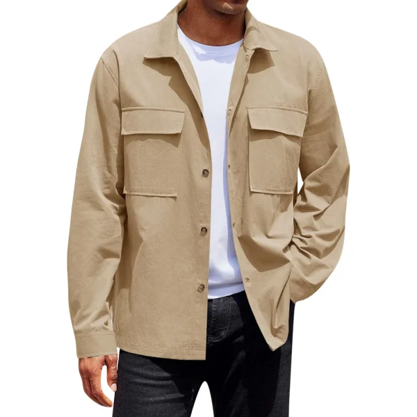 Men's Single-breasted jacket Casual Sports Long Sleeve lapel Coat Top Spring Autumn Fashion outer wear Classic fit work jacket - Image 4