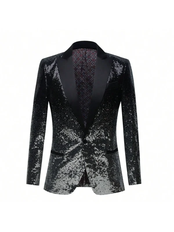 Men Sequin Shiny Prom Suit Jacket One Button and Blazers Tuxedo for Wedding Banquet - Image 3