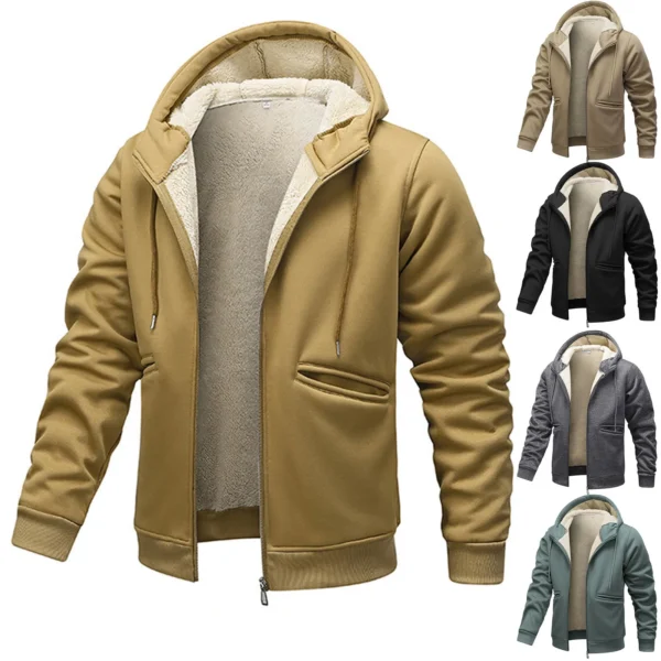 Lamb Fleece Men's Hoodies With Thickened Fleece Winter, Hooded Sportswear, Casual Cardigan Top, And Warm outdoor Jacket Coat - Image 5