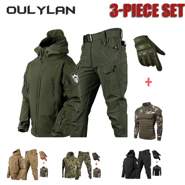 Men's Tactical Set Warm Shark Skin Set 2024 Outdoor Mountaineering Suit Gloves Jacket T-shirt Pants Set for Spring Autumn Winter - Image 6