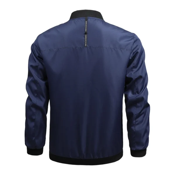 Men's Thin Stand Collar Bomber Jacket Solid Color Loose Casual Outwears Spring Fall Long Sleeve Outdoor Sports Windbreaker Coat - Image 4